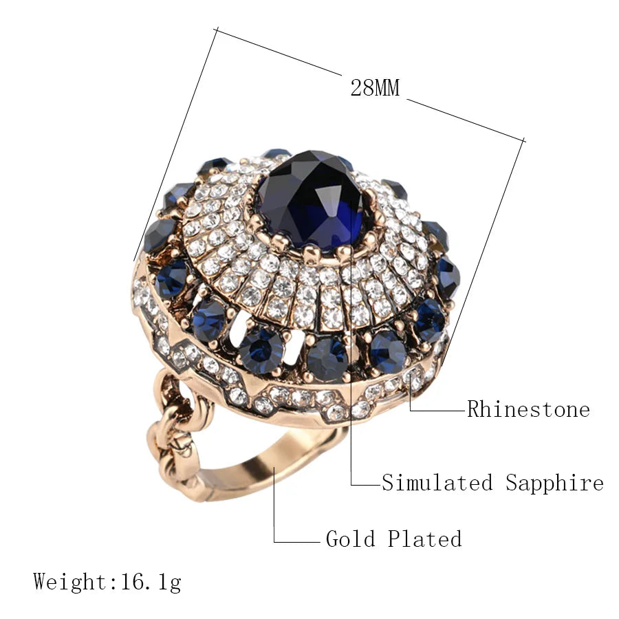 Kinel Vintage Crystal Antique Stone Ring for Women Party Gift