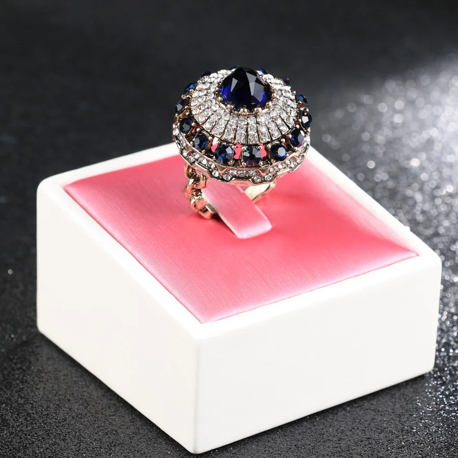 Kinel Vintage Crystal Antique Stone Ring for Women Party Gift