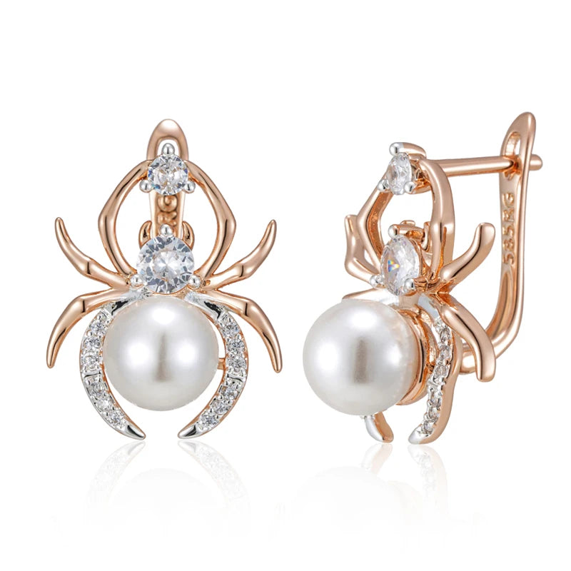 Kinel Punk Spider Pearl Earrings 585 Rose Silver Mix Retro Jewelry