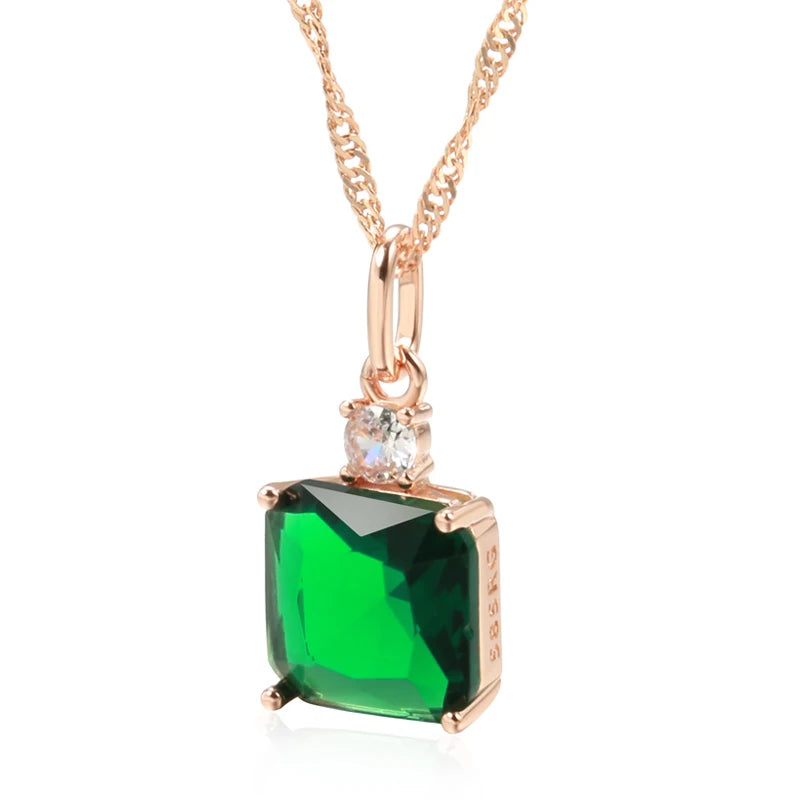 Kinel Green Stone Pendant Necklace 585 Rose