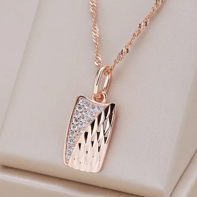Kinel Hot Square Pendant Necklace 585 Rose Natural Zircon Ethnic Wedding Jewelry