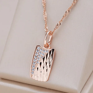 Kinel Hot Square Pendant Necklace 585 Rose Natural Zircon Ethnic Wedding Jewelry