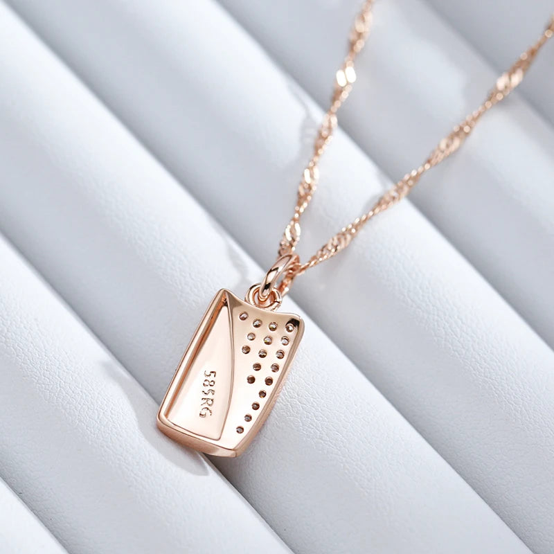 Kinel Hot Square Pendant Necklace 585 Rose Natural Zircon Ethnic Wedding Jewelry