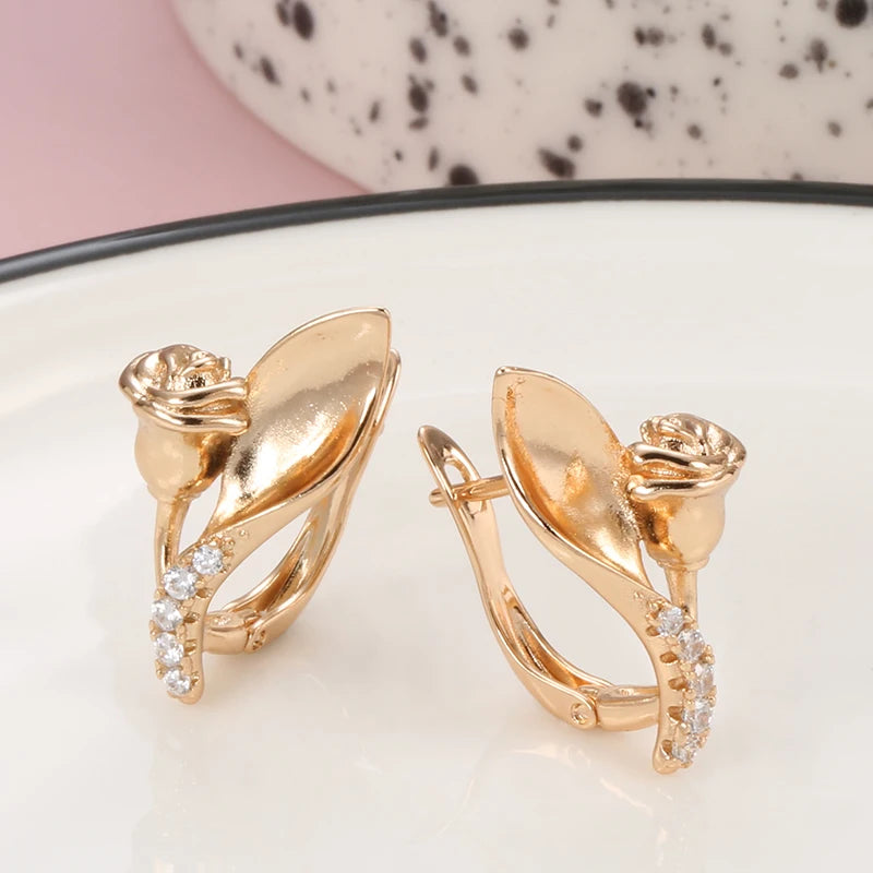 Kinel Vintage Rose Zircon Wedding Earrings 585
