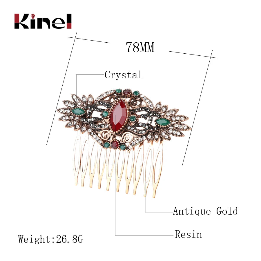 Kinel Vintage Red Crystal Flower Hair Comb
