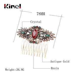 Kinel Vintage Red Crystal Flower Hair Comb
