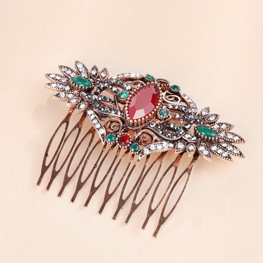 Kinel Vintage Red Crystal Flower Hair Comb
