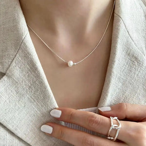 Kinel 925 Sterling Silver Round Bead Necklace Pearl Jewelry