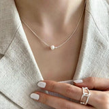 Kinel 925 Sterling Silver Round Bead Necklace Pearl Jewelry