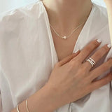 Kinel 925 Sterling Silver Round Bead Necklace Pearl Jewelry