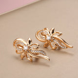Kinel 585 Rose Crystal Flower Earrings with Zircon Bridal Wedding Jewelry
