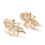 Kinel 585 Rose Crystal Flower Earrings with Zircon Bridal Wedding Jewelry