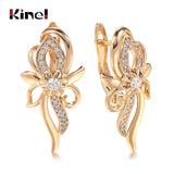 Kinel 585 Rose Crystal Flower Earrings with Zircon Bridal Wedding Jewelry