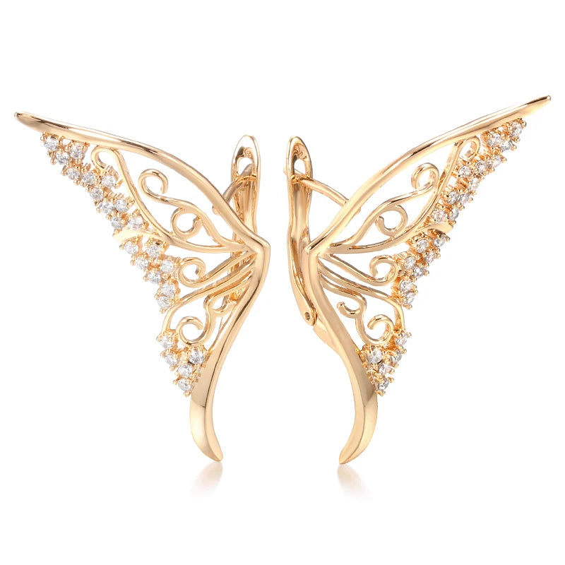 Kinel 585 Rose Women Earring Bling Zircon Dazzling Hollow Butterfly Stud