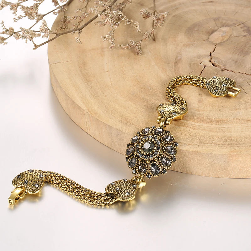 Kinel Boho Bracelet Tibetan Antique Grey Crystal Bangle