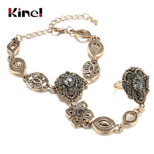 Kinel Boho Charm Bracelet Link Ring 585 Alloy Crystal Flower Link Bracelets