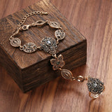 Kinel Boho Charm Bracelet Link Ring 585 Alloy Crystal Flower Link Bracelets