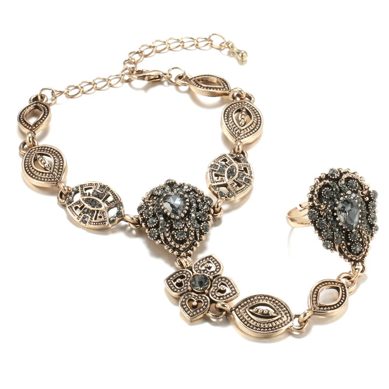 Kinel Boho Charm Bracelet Link Ring 585 Alloy Crystal Flower Link Bracelets