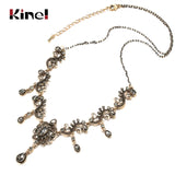 Kinel Grey Crystal Flower Necklace Boho Ethnic Wedding Jewelry