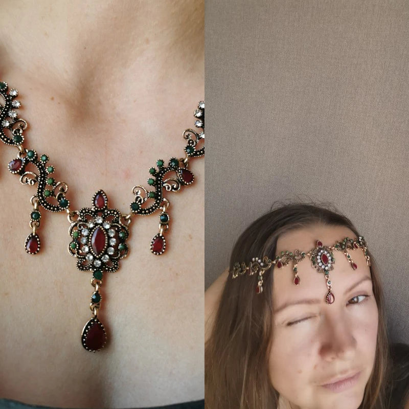 Kinel Grey Crystal Flower Necklace Boho Ethnic Wedding Jewelry