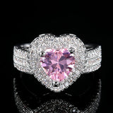 Pink Zircon Heart Ring Silver Wedding Jewelry