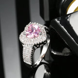 Pink Zircon Heart Ring Silver Wedding Jewelry