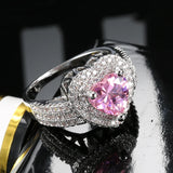 Pink Zircon Heart Ring Silver Wedding Jewelry