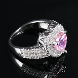 Pink Zircon Heart Ring Silver Wedding Jewelry