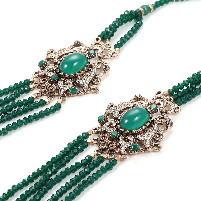 Kinel Green Crystal Beads Tassel Necklace Vintage Wedding Jewelry