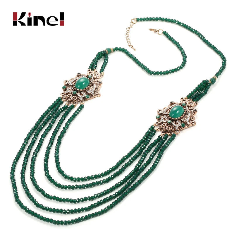 Kinel Green Crystal Beads Tassel Necklace Vintage Wedding Jewelry