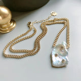 Baroque Pearl Wrap Geometric Metal Necklace for Women Wedding Party