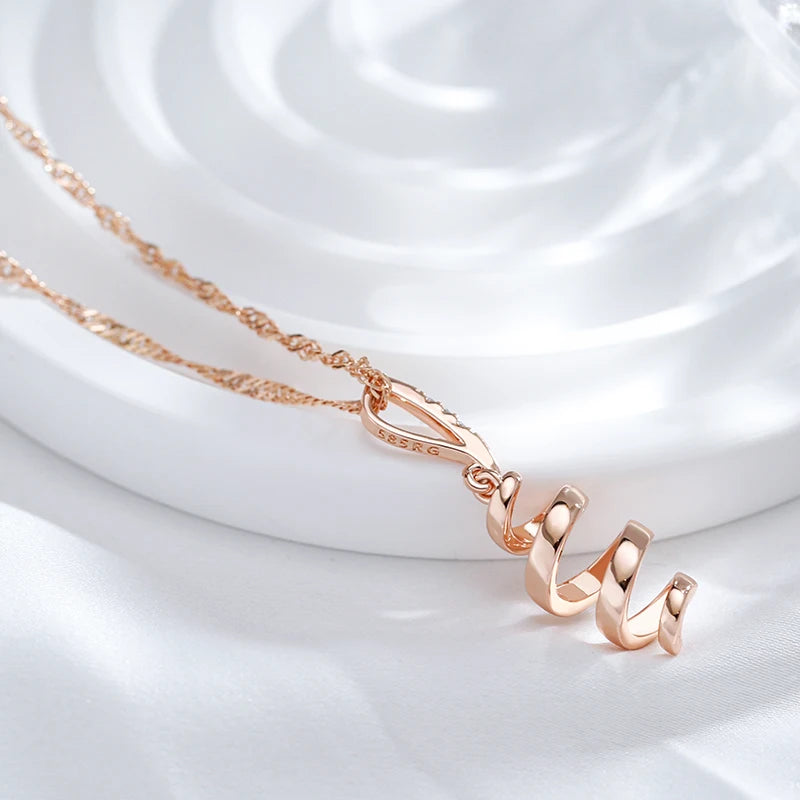 Kinel 585 Rose Geometry Rotate Pendant Necklace with Zircon for Women
