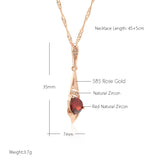 Kinel 585 Rose Long Pendant Necklace Red Zircon Bride Vintage Jewelry