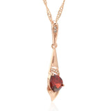 Kinel 585 Rose Long Pendant Necklace Red Zircon Bride Vintage Jewelry