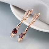 Kinel 585 Rose Red Zircon Dangle Earrings Vintage Wedding Jewelry