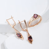 Kinel 585 Rose Red Zircon Dangle Earrings Vintage Wedding Jewelry