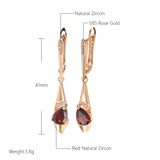Kinel 585 Rose Red Zircon Dangle Earrings Vintage Wedding Jewelry