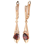 Kinel 585 Rose Red Zircon Dangle Earrings Vintage Wedding Jewelry