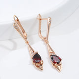 Kinel 585 Rose Red Zircon Dangle Earrings Vintage Wedding Jewelry
