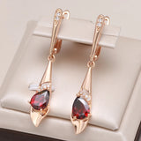 Kinel 585 Rose Red Zircon Dangle Earrings Vintage Wedding Jewelry