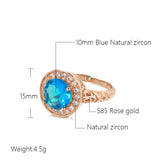Kinel 585 Rose Ring Natural Zircon Bride Wedding Jewelry Crystal Gift