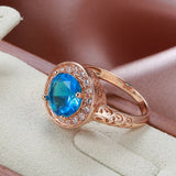 Kinel 585 Rose Ring Natural Zircon Bride Wedding Jewelry Crystal Gift
