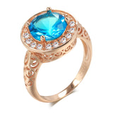 Kinel 585 Rose Ring Natural Zircon Bride Wedding Jewelry Crystal Gift