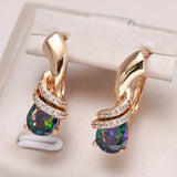 Kinel 585 Rose Stud Earrings Water Drop Zircon Wedding Party Jewelry