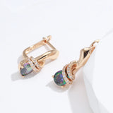 Kinel 585 Rose Stud Earrings Water Drop Zircon Wedding Party Jewelry