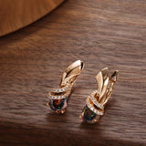 Kinel 585 Rose Stud Earrings Water Drop Zircon Wedding Party Jewelry