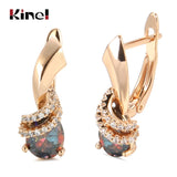 Kinel 585 Rose Stud Earrings Water Drop Zircon Wedding Party Jewelry