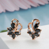 Kinel 585 Rose Stud Earrings Natural Zircon Wedding Jewelry