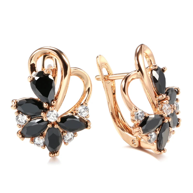 Kinel 585 Rose Stud Earrings Natural Zircon Wedding Jewelry