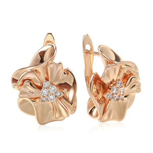Kinel 585 Rose Natural Zircon Dangle Earrings Vintage Flower Earring